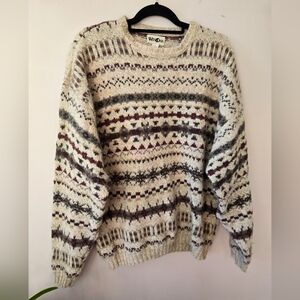 VTG Winona Knits Men's XL Fair Isle Wool Blend Sweater Made in USA Boho